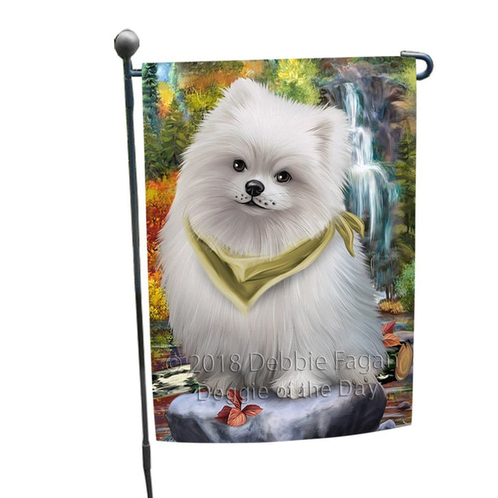 Scenic Waterfall Pomeranian Dog Garden Flag GFLG49302