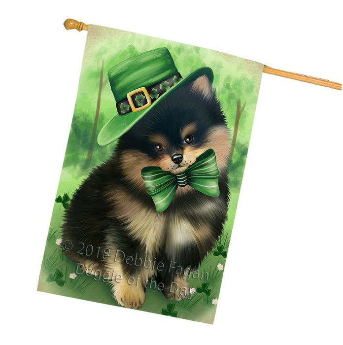 St. Patricks Day Irish Portrait Pomeranian Dog House Flag FLG49193