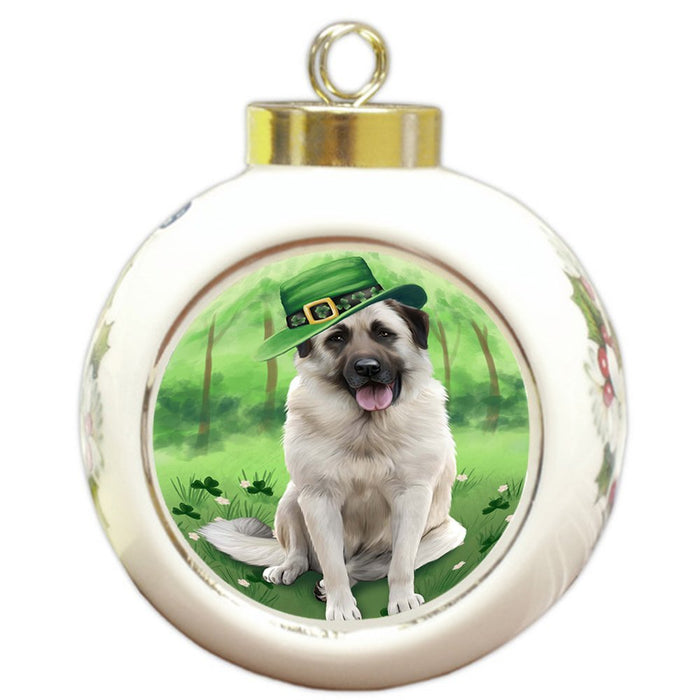 St. Patricks Day Irish Portrait Anatolian Shepherd Dog Round Ball Christmas Ornament RBPOR48453