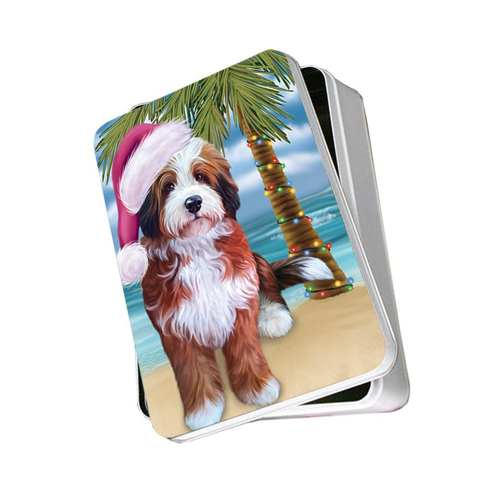 Summertime Bernedoodle Dog on Beach Christmas Photo Storage Tin PTIN0571