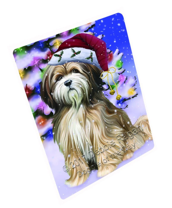 Winterland Wonderland Tibetan Terrier Dog In Christmas Holiday Scenic Background Magnet Mini (3.5" x 2") D207