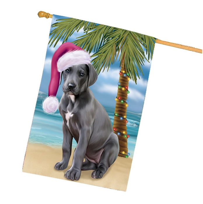 Summertime Happy Holidays Christmas Great Dane Dog on Tropical Island Beach House Flag