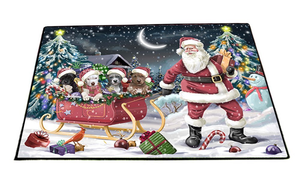 Santa Sled Dogs Christmas Happy Holidays Pit Bull Indoor/Outdoor Floormat FML0045