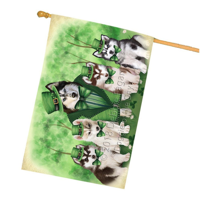 St. Patricks Day Irish Family Portrait Siberian Huskies Dog House Flag FLG49249