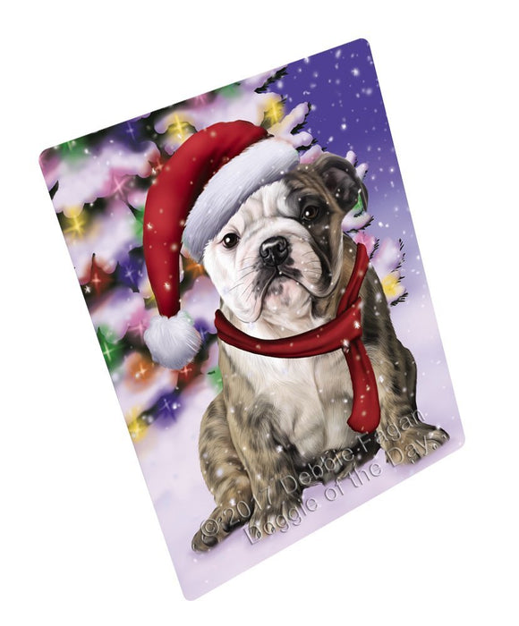 Winterland Wonderland Bulldogs Puppy Dog In Christmas Holiday Scenic Background Tempered Cutting Board