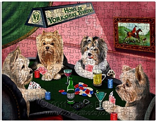Yorkshire Terrier Dogs Playing Poker 500 Pc. Puzzle with Photo Tin