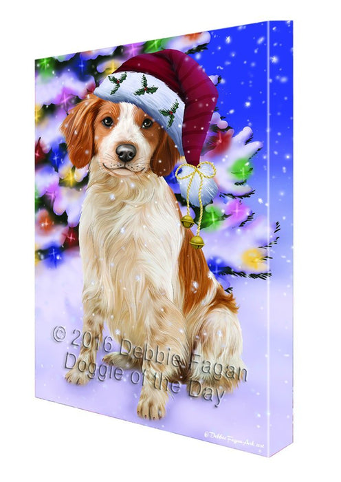 Winterland Wonderland Brittany Spaniel Dog In Christmas Holiday Scenic Background Canvas Wall Art