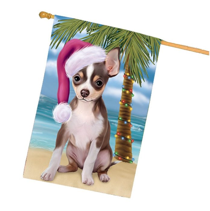 Summertime Happy Holidays Christmas Chihuahua Dog on Tropical Island Beach House Flag