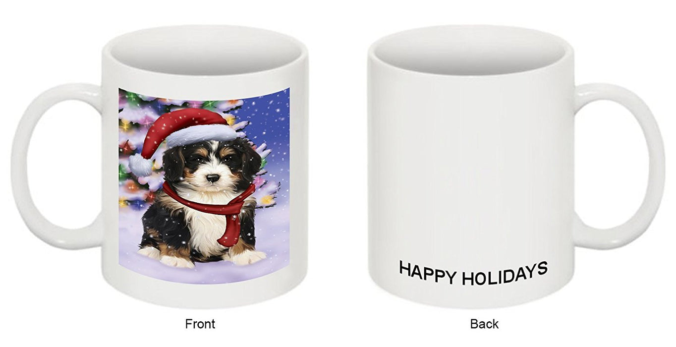 Winterland Wonderland Bernedoodle Dog In Christmas Holiday Scenic Background Mug