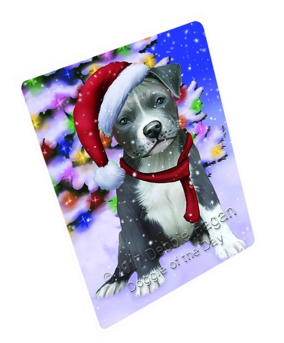Winterland Wonderland Pit Bull Dog In Christmas Holiday Scenic Background Large Refrigerator / Dishwasher Magnet D202