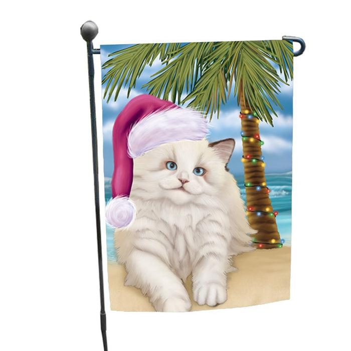 Summertime Christmas Happy Holidays White Ragdoll Cat on Beach Garden Flag FLG344