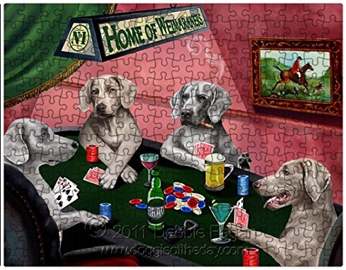 Weimaraner Dogs Playing Poker 500 Pc. Puzzle with Photo Tin