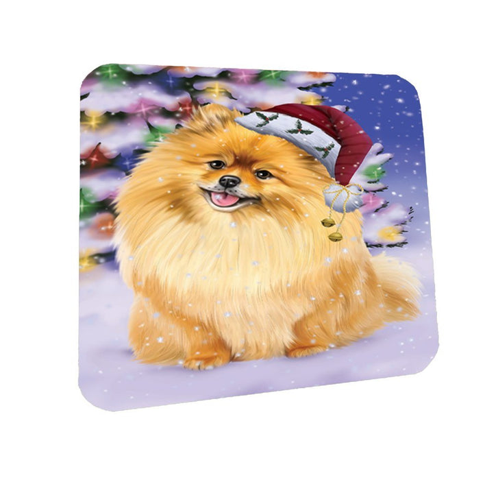 Winterland Wonderland Pomeranians Dog In Christmas Holiday Scenic Background Coasters Set of 4