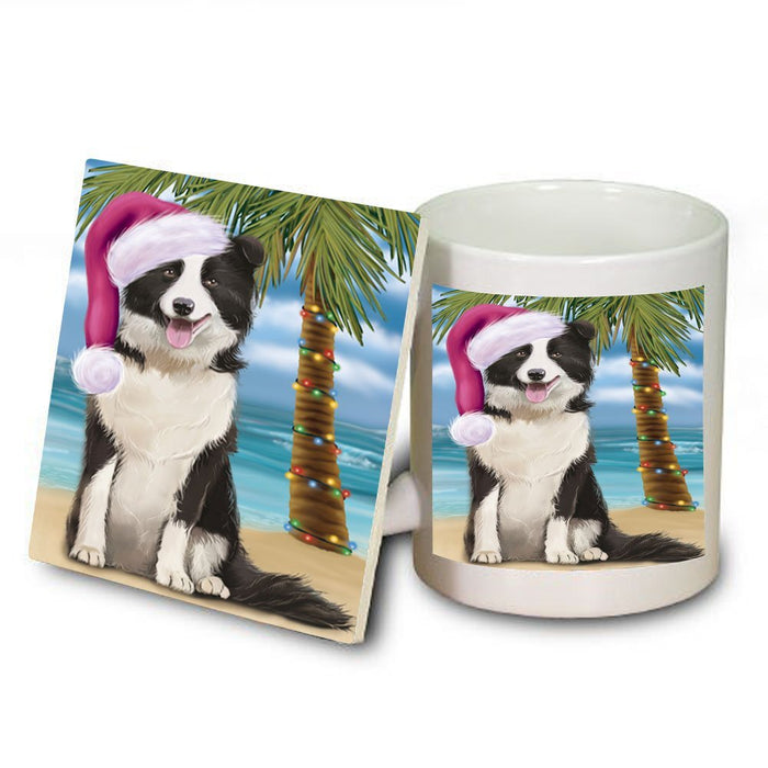 Summertime Border Collie Dog on Beach Christmas Mug and Coaster Set MUC0743