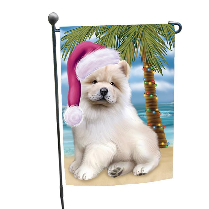 Summertime Happy Holidays Christmas Chow Chow Dog on Tropical Island Beach Garden Flag