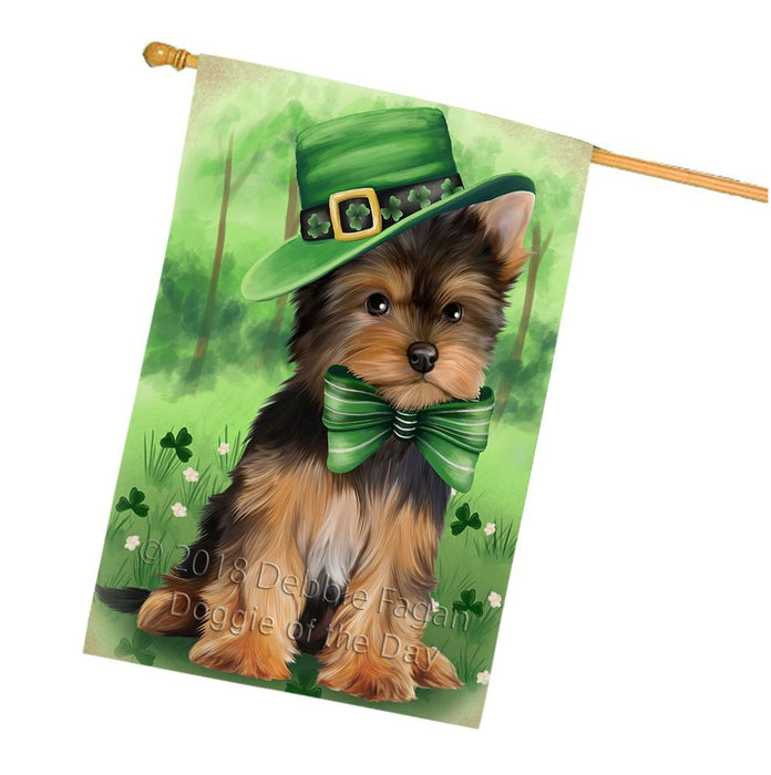 St. Patricks Day Irish Portrait Yorkshire Terrier Dog House Flag FLG49280