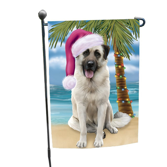 Summertime Happy Holidays Christmas Anatolian Shepherds Dog on Tropical Island Beach Garden Flag