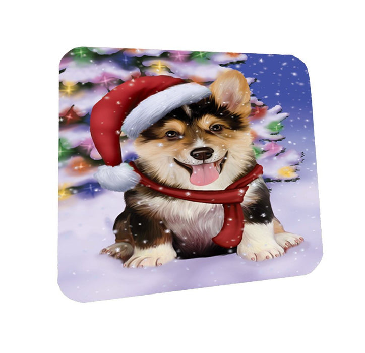 Winterland Wonderland Corgis Puppy Dog In Christmas Holiday Scenic Background Coasters Set of 4