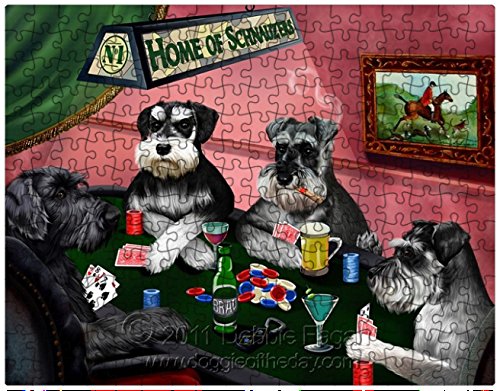 Schnauzers Puzzle 300 Pc. with Photo Tin Four Dogs Playing Poker