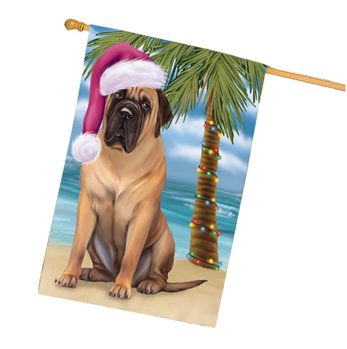Summertime Happy Holidays Christmas Bull Mastiff Dog on Tropical Island Beach House Flag