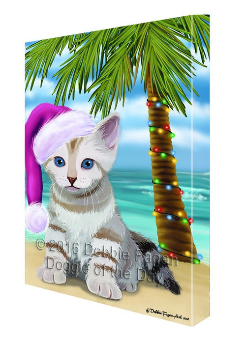 Summertime Happy Holidays Christmas Bengal Cat on Tropical Island Beach Canvas Wall Art