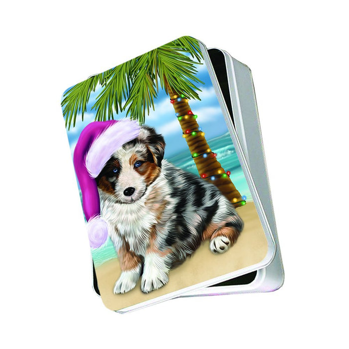 Summertime Australian Shepherd Dog on Beach Christmas Photo Storage Tin PTIN0745