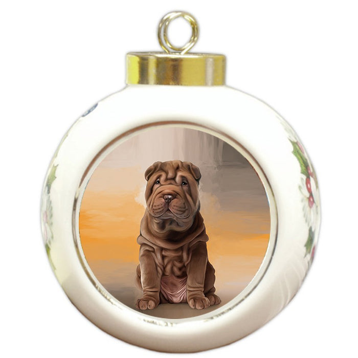 Shar Pei Dog Round Ball Christmas Ornament RBPOR48109