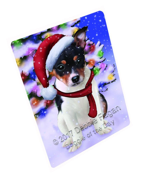 Winterland Wonderland Rat Terrier Dog In Christmas Holiday Scenic Background Large Refrigerator / Dishwasher Magnet D204