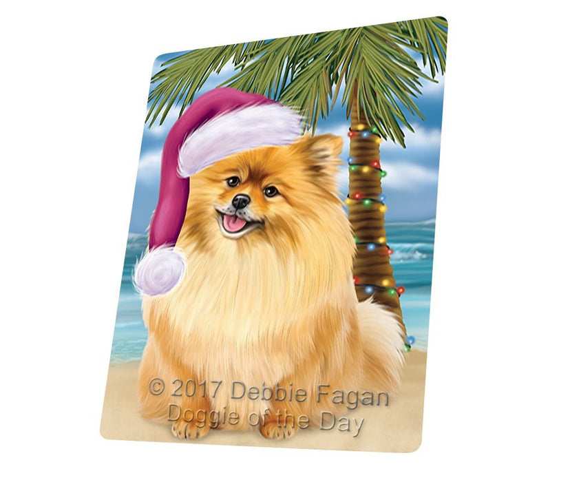 Summertime Happy Holidays Christmas Pomeranians Dog on Tropical Island Beach Large Refrigerator / Dishwasher Magnet D191