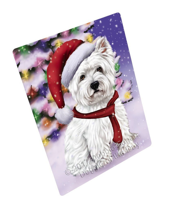 Winterland Wonderland West Highland Terriers Puppy Dog In Christmas Holiday Scenic Background Tempered Cutting Board
