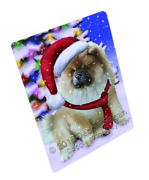 Winterland Wonderland Chow Chow Dog In Christmas Holiday Scenic Background Tempered Cutting Board