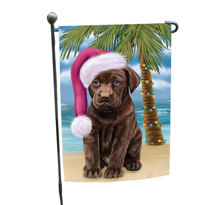 Summertime Happy Holidays Christmas Labradors Dog on Tropical Island Beach Garden Flag