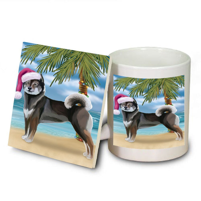 Summertime Aiku Dog on Beach Christmas Mug and Coaster Set MUC0507