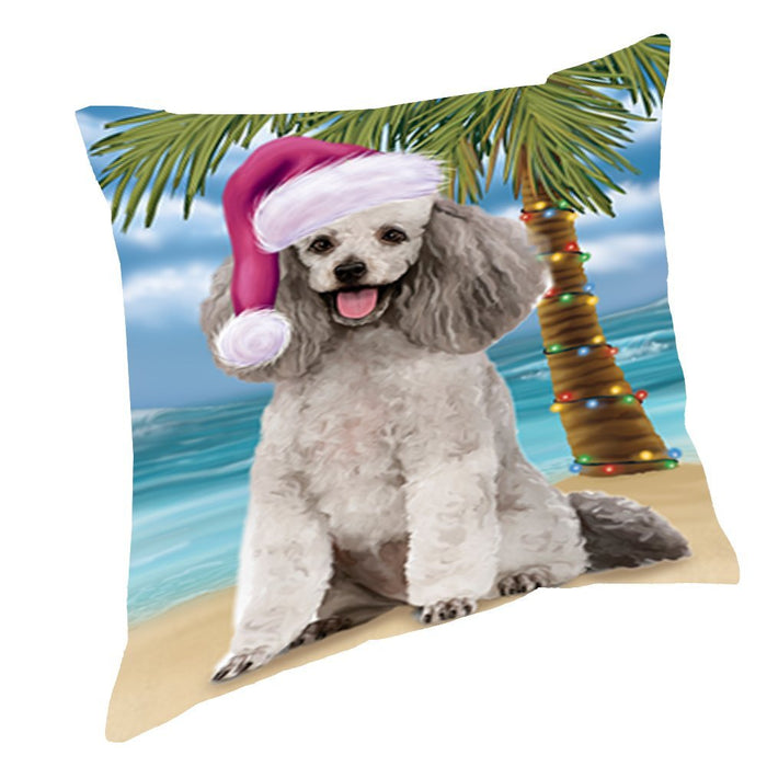 Summertime Christmas Happy Holidays Poodle Grey Dog on Beach Throw Pillow PIL1572
