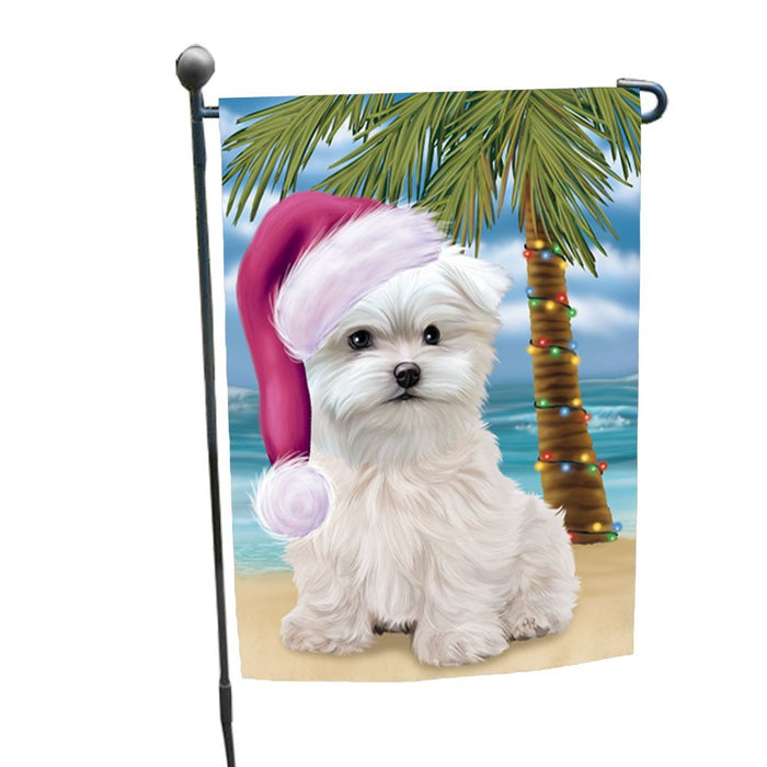 Summertime Happy Holidays Christmas Maltese Dog on Tropical Island Beach Garden Flag