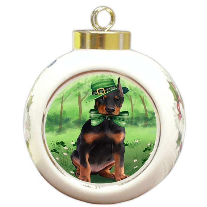 St. Patricks Day Irish Portrait Doberman Pinscher Dog Round Ball Christmas Ornament RBPOR48797