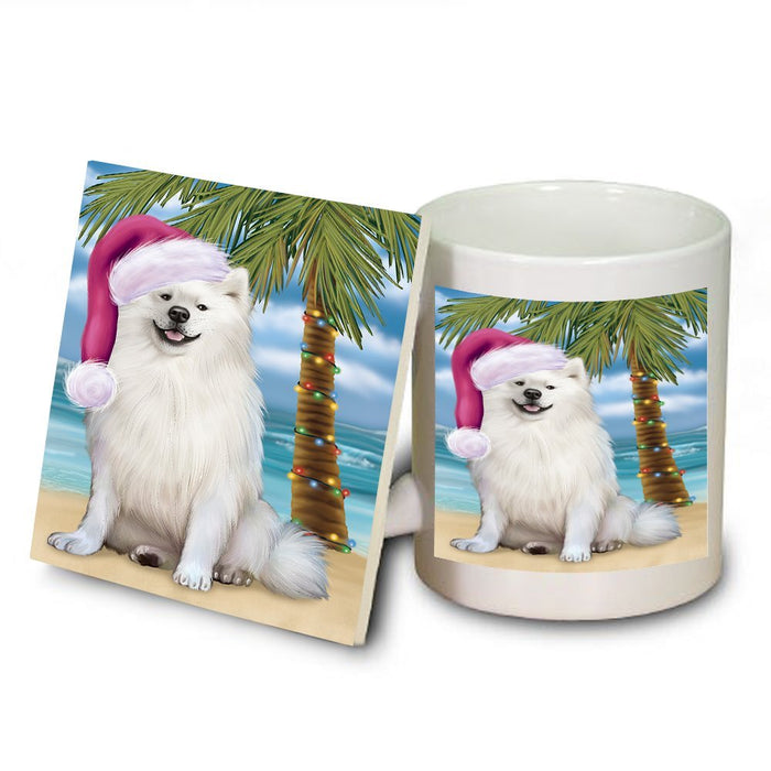 Summertime American Eskimo Adult Dog on Beach Christmas Mug and Coaster Set MUC0512