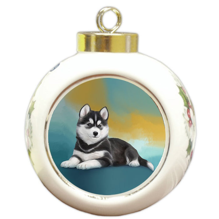 Siberian Husky Dog Round Ball Christmas Ornament RBPOR48124