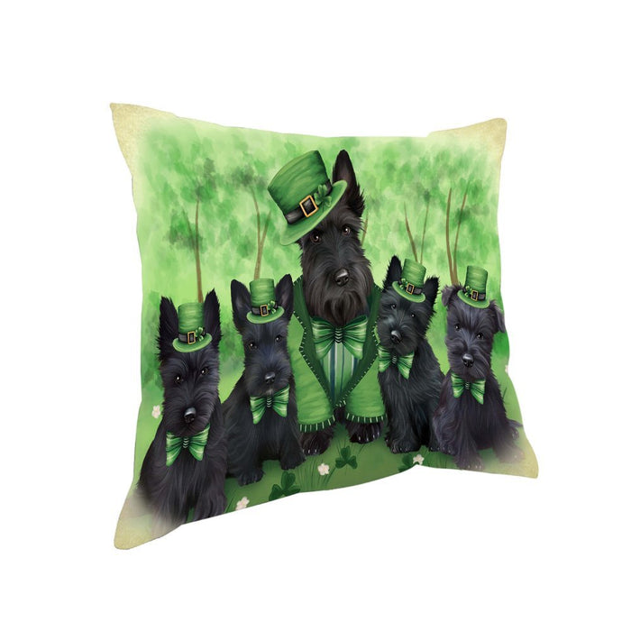 St. Patricks Day Irish Family Portrait Scottish Terriers Dog Pillow PIL52900