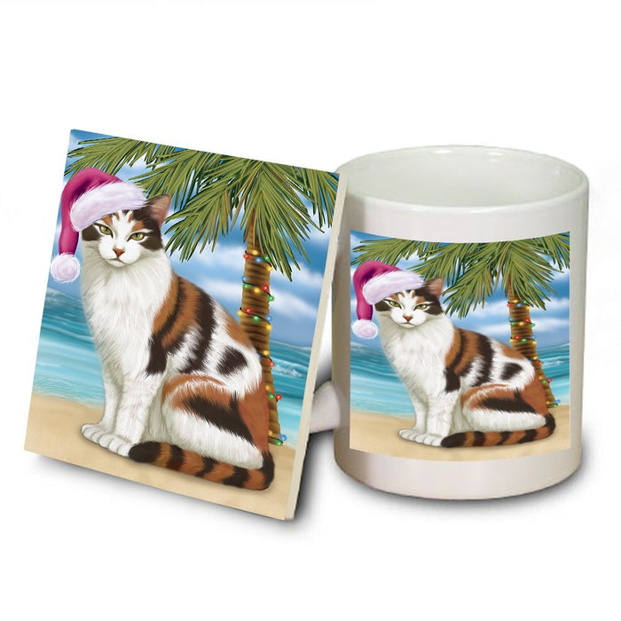 Summertime Calico Cat on Beach Christmas Mug and Coaster Set MUC0582