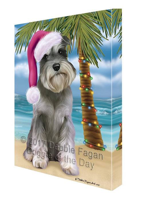 Summertime Happy Holidays Christmas Schnauzers Dog on Tropical Island Beach Canvas Wall Art