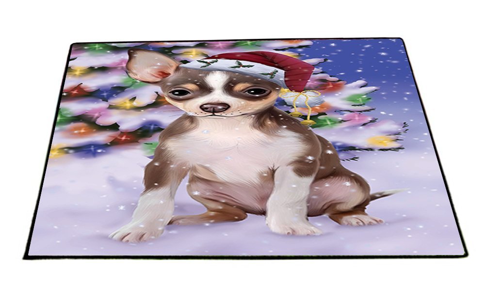 Winterland Wonderland Chihuahua Dog In Christmas Holiday Scenic Background Indoor/Outdoor Floormat