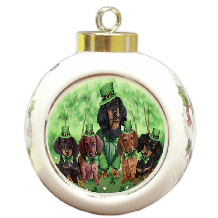 St. Patricks Day Irish Family Portrait Dachshund Dogs Round Ball Christmas Ornament RBPOR48595