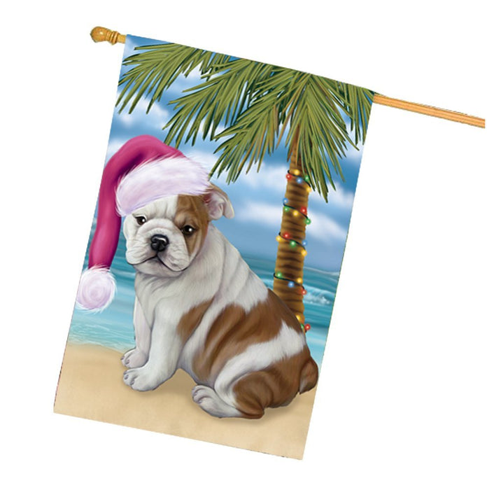 Summertime Happy Holidays Christmas Bulldog Dog on Tropical Island Beach House Flag