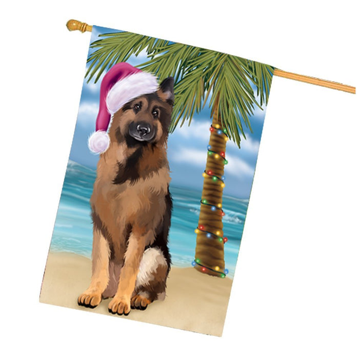 Summertime Christmas Happy Holidays German Shepherd Dog on Beach House Flag HFLG335