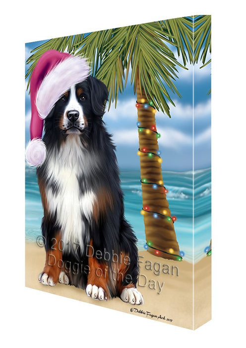 Summertime Happy Holidays Christmas Bernese Mountain Dog on Tropical Island Beach Canvas Wall Art D093