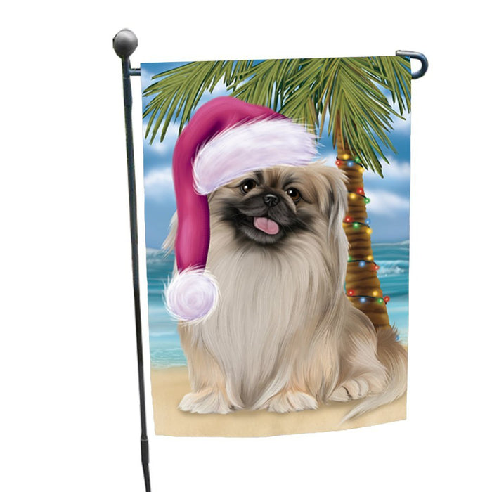 Summertime Happy Holidays Christmas Pekingese Dog on Tropical Island Beach Garden Flag GF355