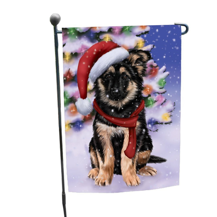 Winterland Wonderland German Shepherds Puppy Dog In Christmas Holiday Scenic Background Garden Flag