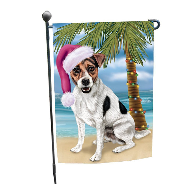 Summertime Happy Holidays Christmas Jack Russel Dog on Tropical Island Beach Garden Flag