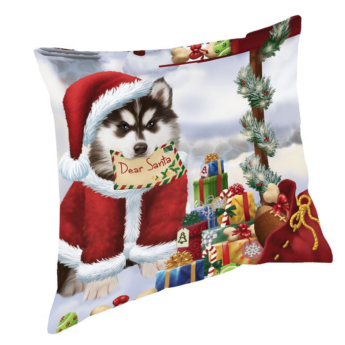 Siberian Huskies Dear Santa Letter Christmas Holiday Mailbox Dog Throw Pillow